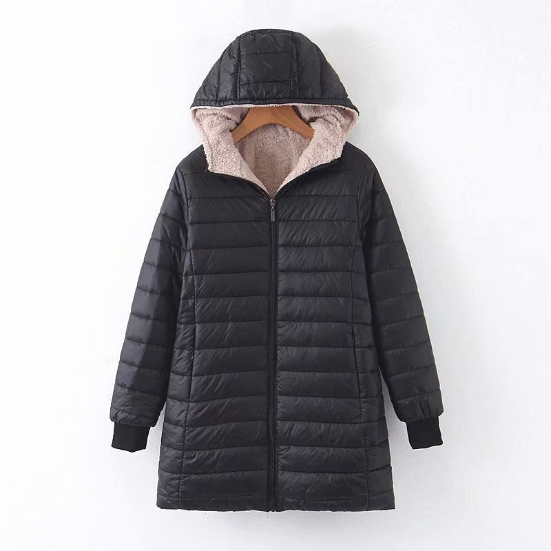 Lady down jacket with soft teddy lining and practical hood Lune London
