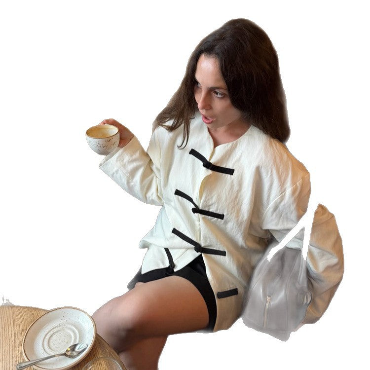 Women's Oversize Boxy Jacket with Toggle Closures and Mandarin Collar Amarae