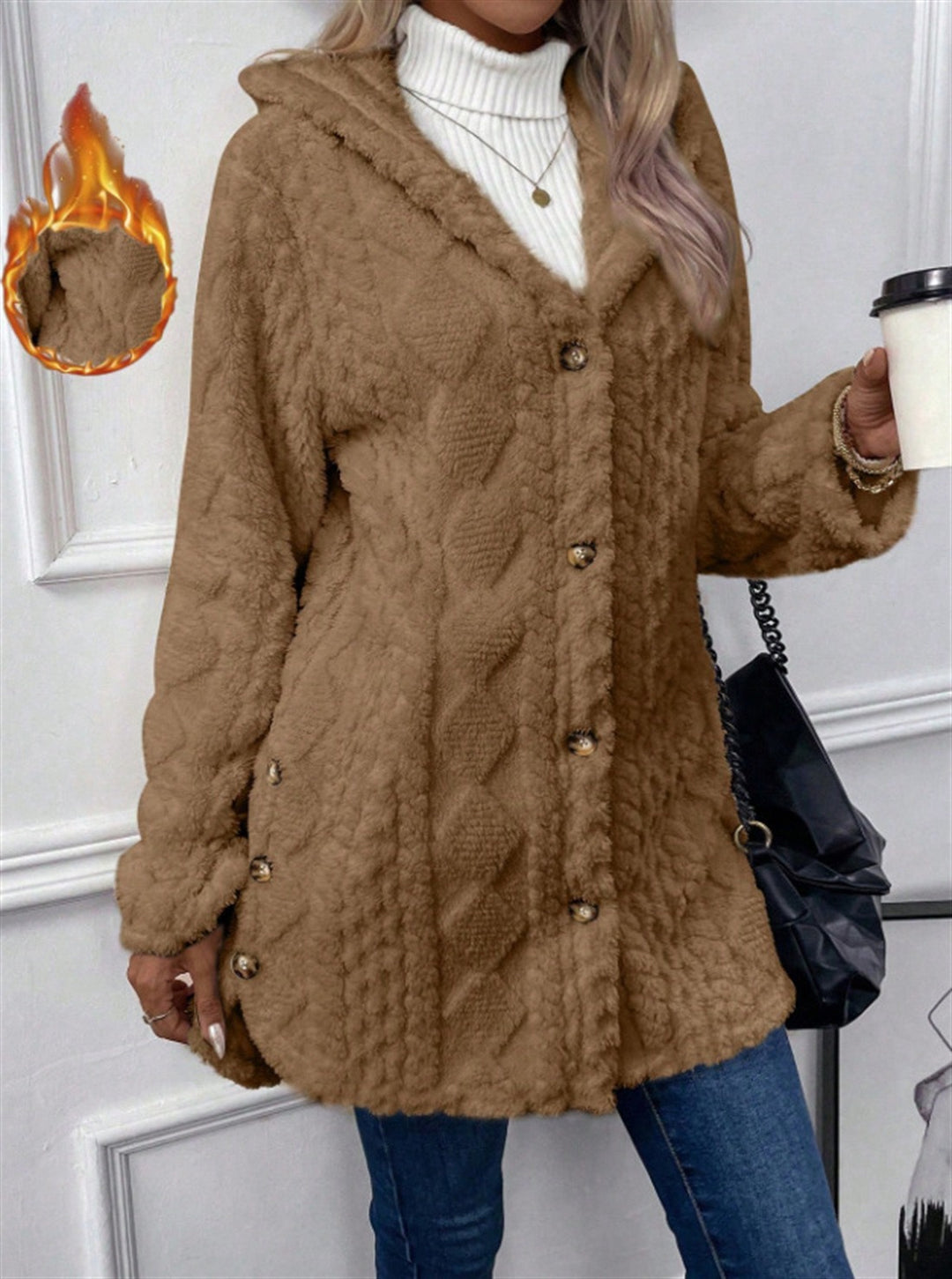 Ladies Cozy Teddy Jacket with Button Closure Amarae