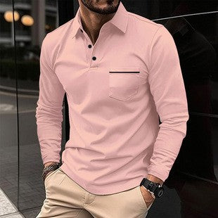 Men's Long Sleeve Polo with Trendy Stand-Up Collar and Practical Chest Pocket Lune London