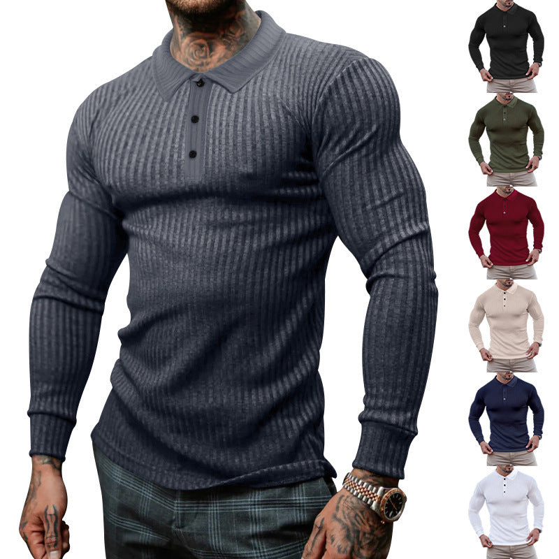 Long sleeve polo shirt for men with structured ribbed look Lune London