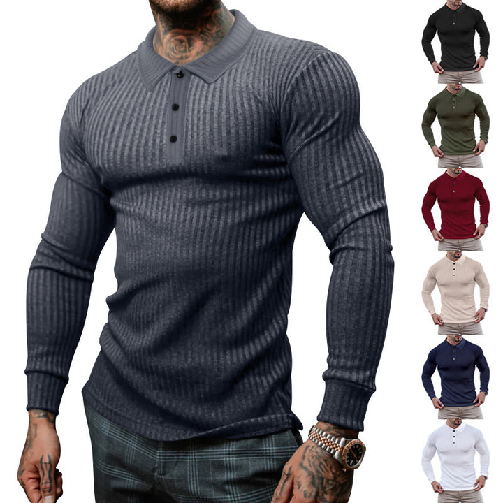 Long sleeve polo shirt for men with structured ribbed look Lune London