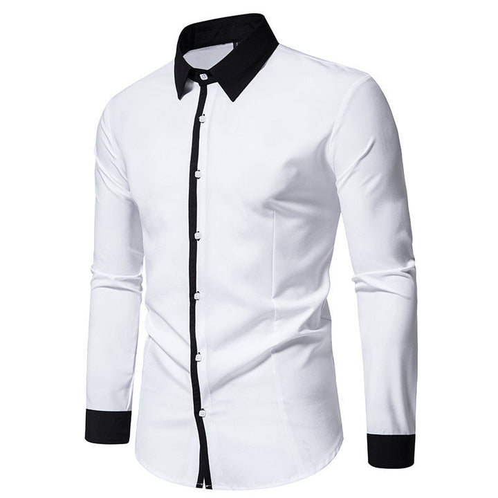 Men's Long Sleeve Shirt with Contrasting Collar and Trendy Button Placket Lune London