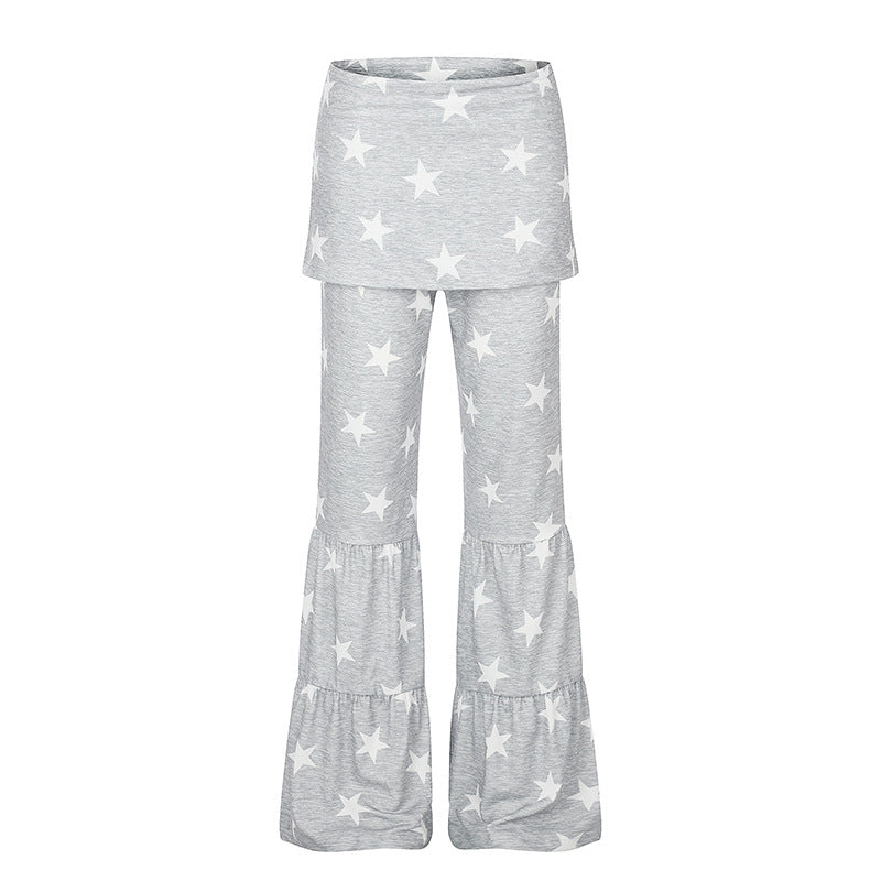 Ladies two-layer palazzo lounge pants with ruffle hems and star print Amarae