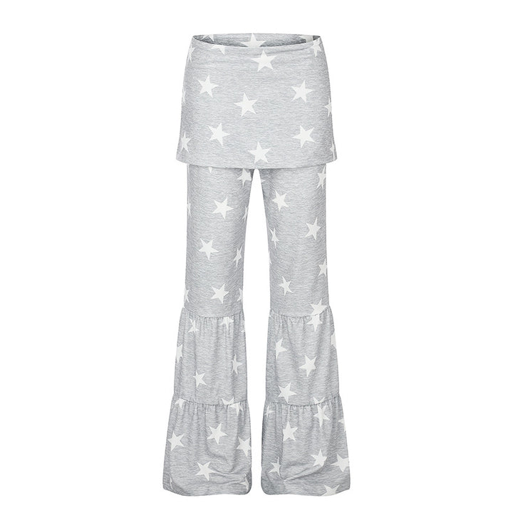 Ladies two-layer palazzo lounge pants with ruffle hems and star print Amarae