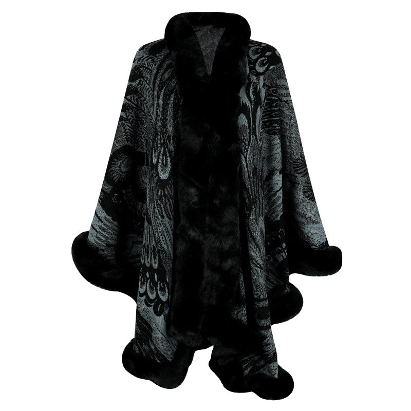 Ladies luxurious poncho with thermal protection in decorative fleece Lune London