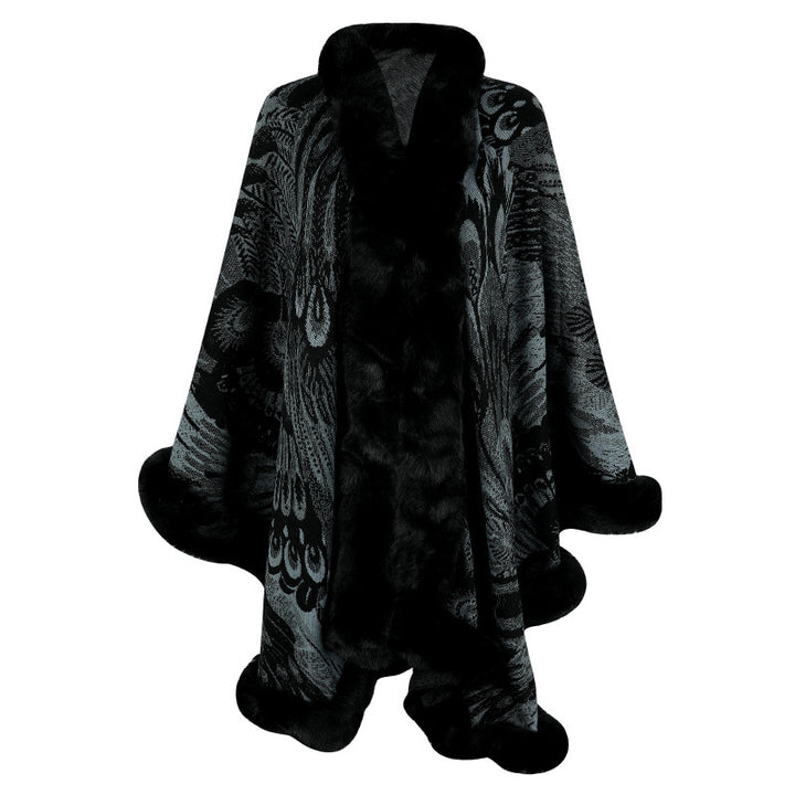 Ladies luxurious poncho with thermal protection in decorative fleece Lune London