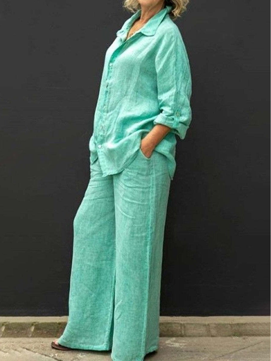 Women's Relaxed Linen Set with Oversized Shirt and Wide Palazzo Pants Amarae