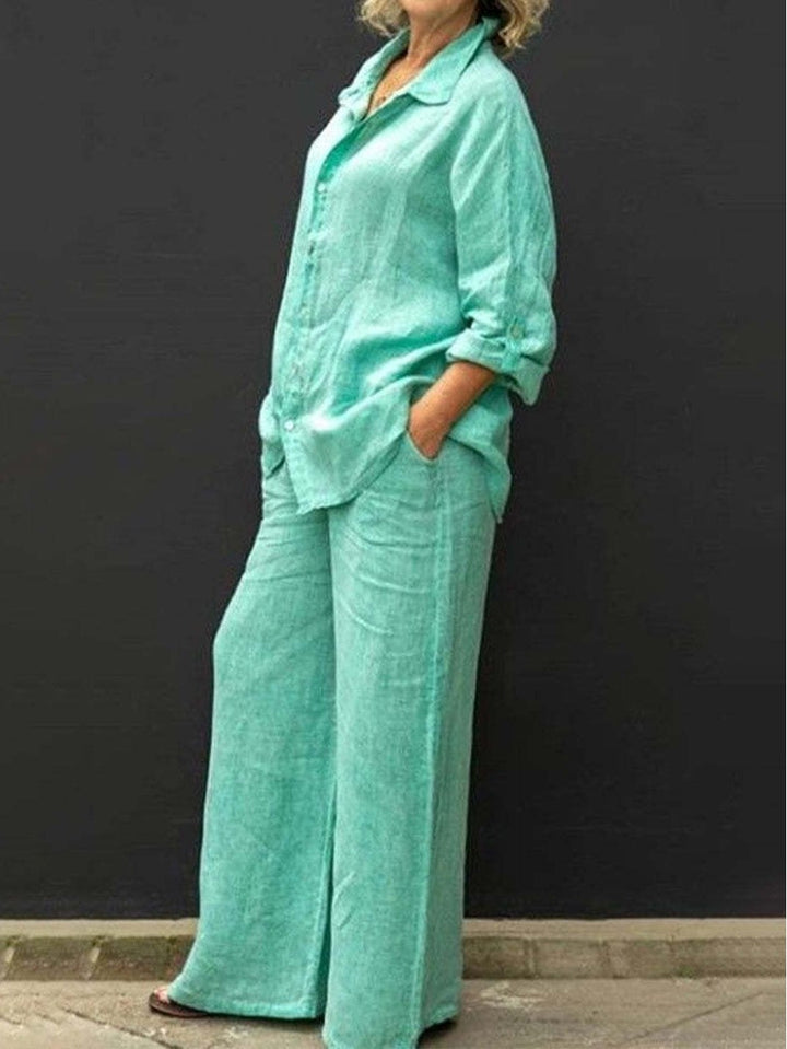 Women's Relaxed Linen Set with Oversized Shirt and Wide Palazzo Pants Amarae