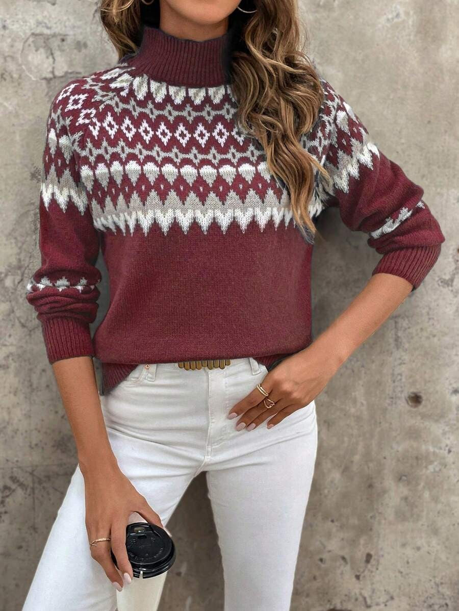 Lune London Women's High-Neck Sweater with Winter Pattern