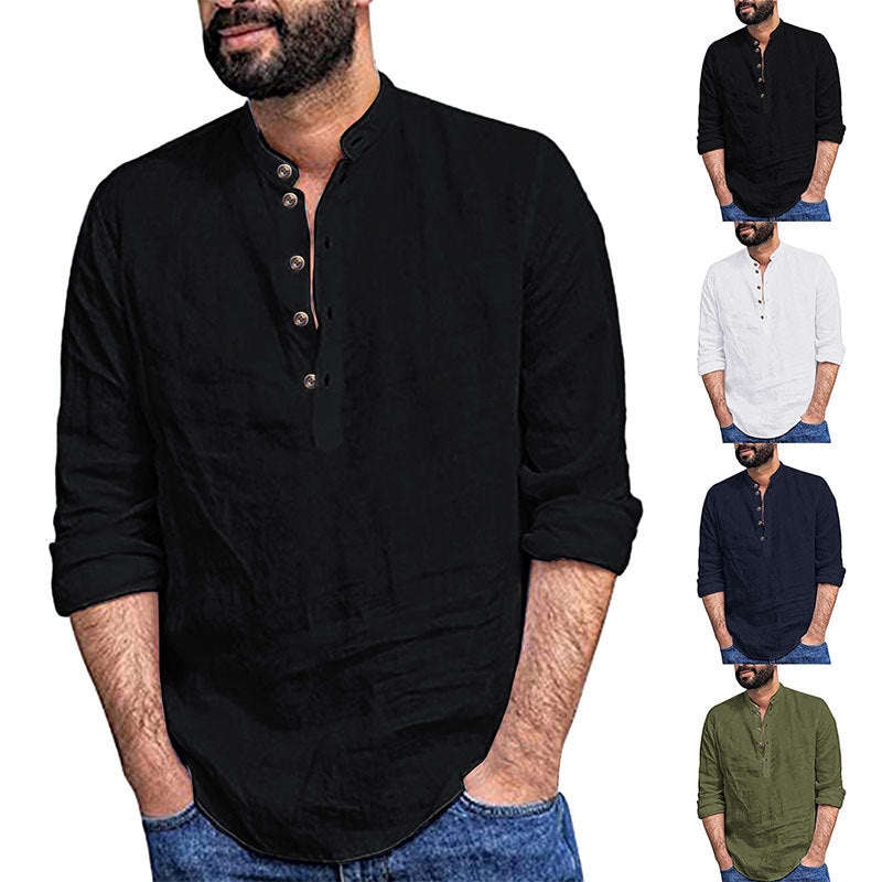Casual long sleeve shirt for men with button placket and high collar Lune London