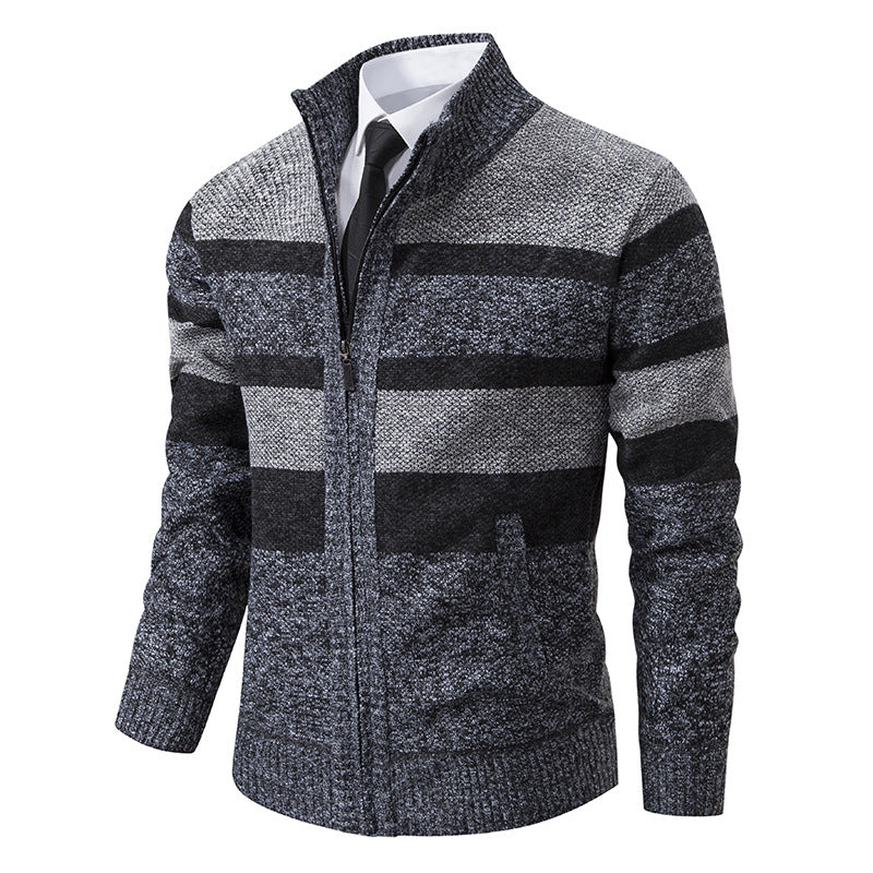 Men's knit jacket with stand-up collar and modern striped pattern Lune London
