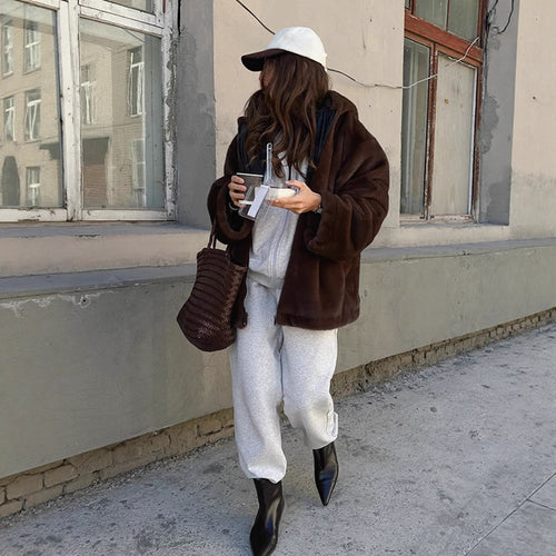 Women's Boxy Short Coat made of vegan Faux Fur with hood, concealed zipper & casual silhouette Amarae