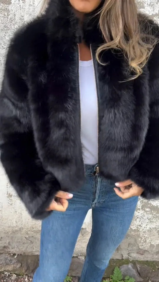 Women's Cozy Fleece Jacket with High Collar Chic & Stil