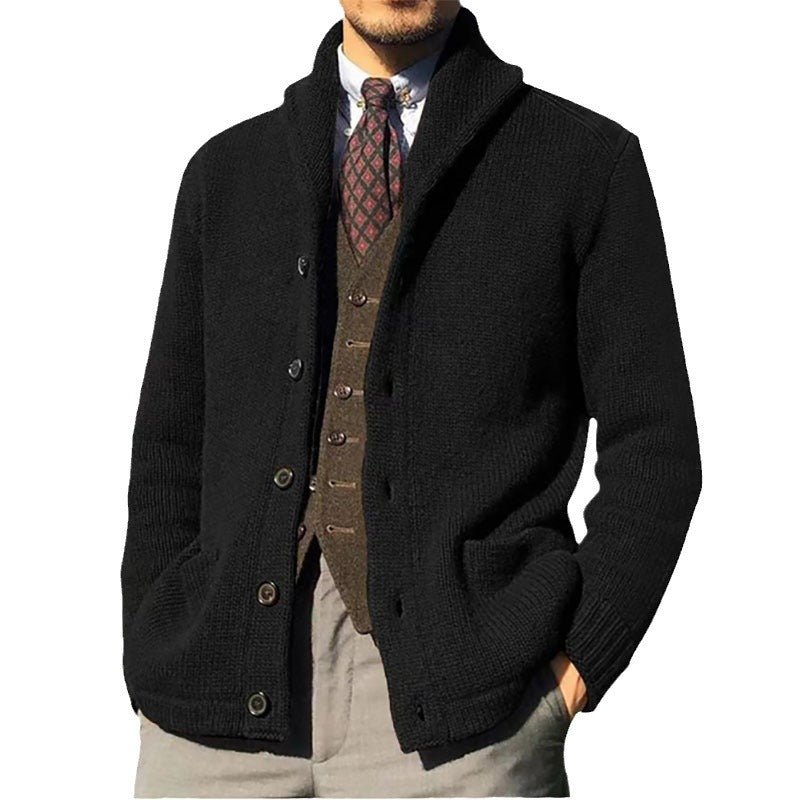 Men's knit jacket with a stylish collar and chic button details