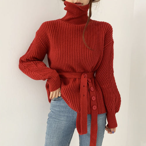 Pull en tricot décontracté pour femmes avec ceinture à la mode Chic & Stil