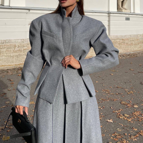 Elegant and modern outfit for women with fitted blazer and flared skirt Amarae