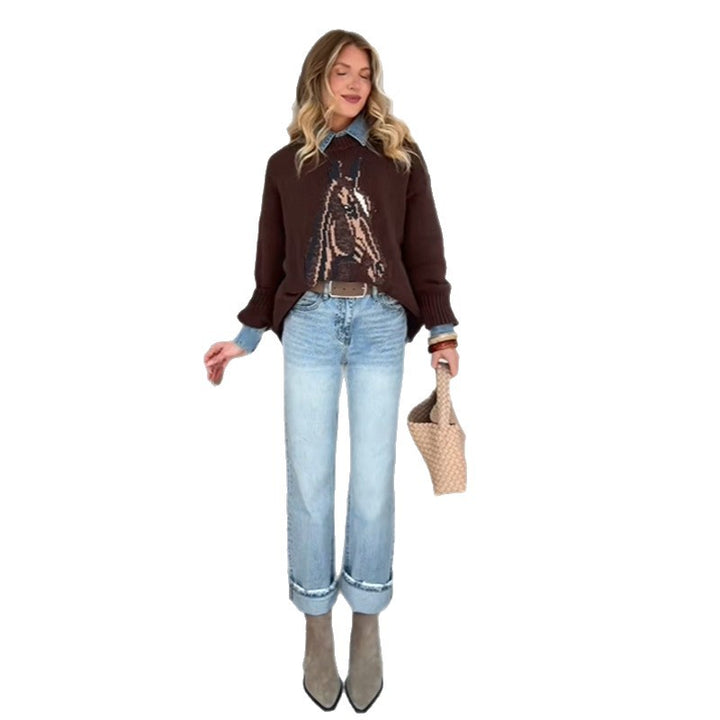 Women's sweatshirt with artistic animal pattern and relaxed fit Lune London