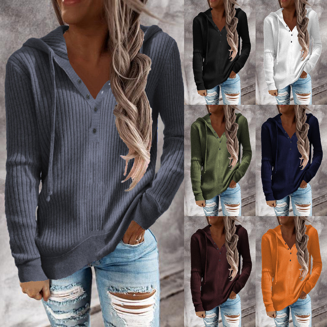 Women's hoodie with structured ribbed design and practical buttons Amarae