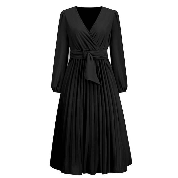 Ladies Elegant Wrap Dress with Pleats and Chic Belt Detail and Style