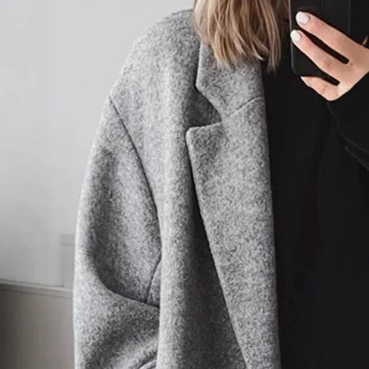 Ladies Boucle Oversized Coat with Double-Breasted Button Row Lune London