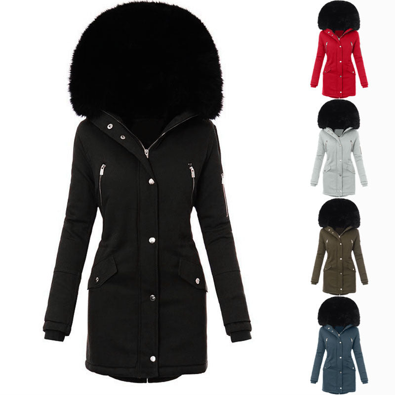 Ladies winter parka with removable faux fur collar and practical zip pockets Lune Londonl