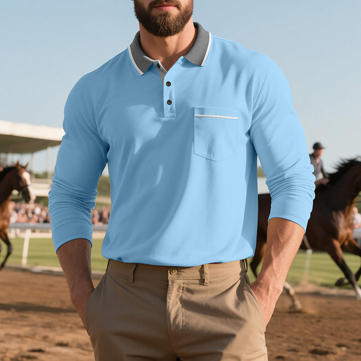 Men's long-sleeved polo shirt with elegant button placket and practical chest pocket Lune London
