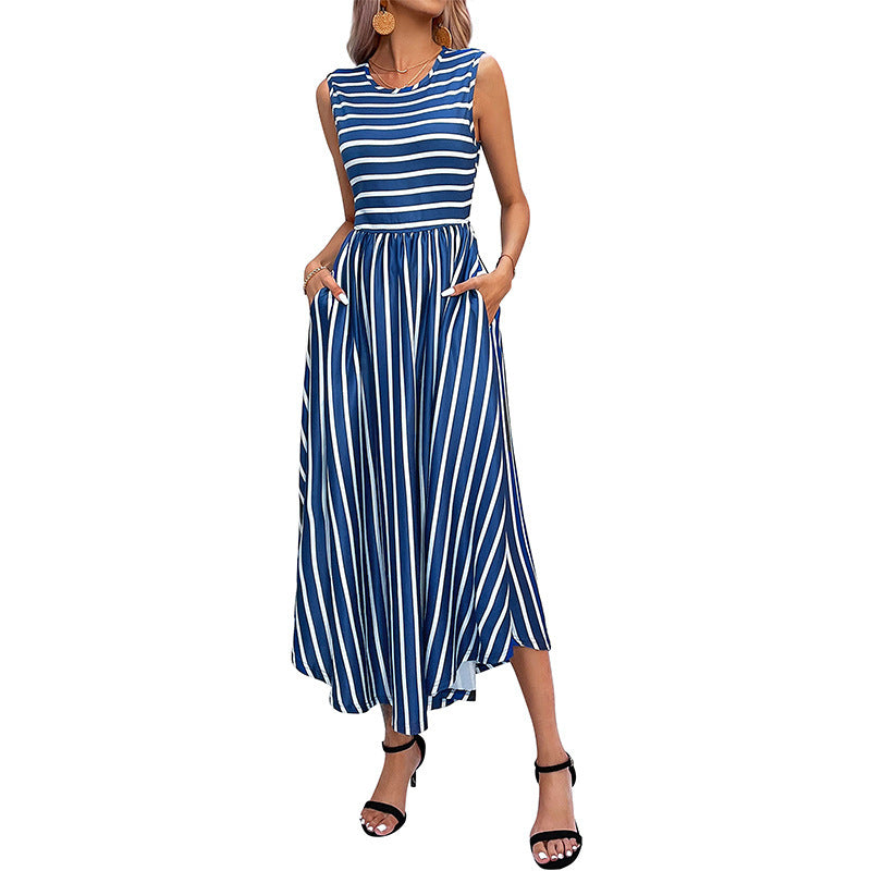 A-line striped maxi dress for women with ample elegance Lune London