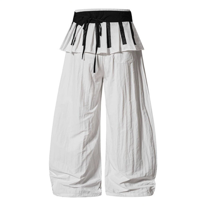 Women's Wide Culotte Pants with Ruffle Waistband, Drawstring and Balloon Leg Amarae