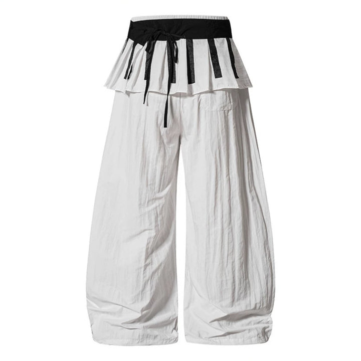 Women's Wide Culotte Pants with Ruffle Waistband, Drawstring and Balloon Leg Amarae