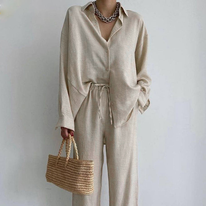 Loose linen set for women with elegant shirt and wide pants Lune London