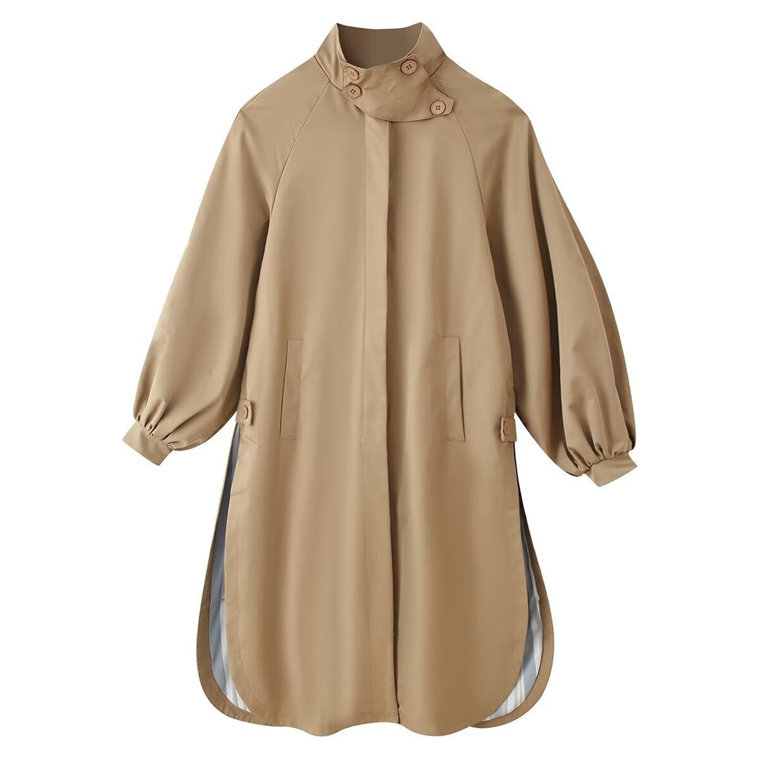 Women's coat with stand collar, balloon sleeves and side slits Amarae