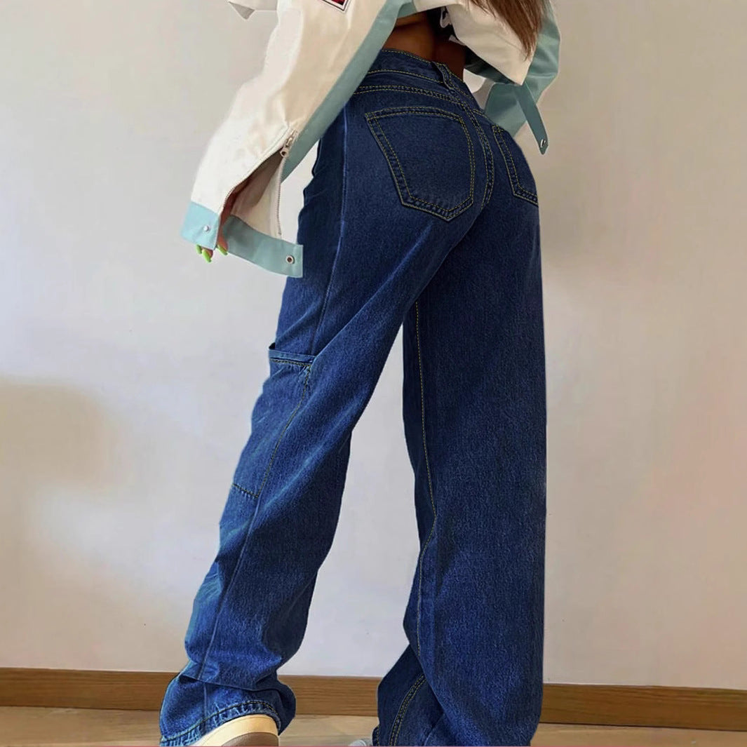 Women High-waisted wide jeans pants with prominent seam panels and utility knee inserts Amarae