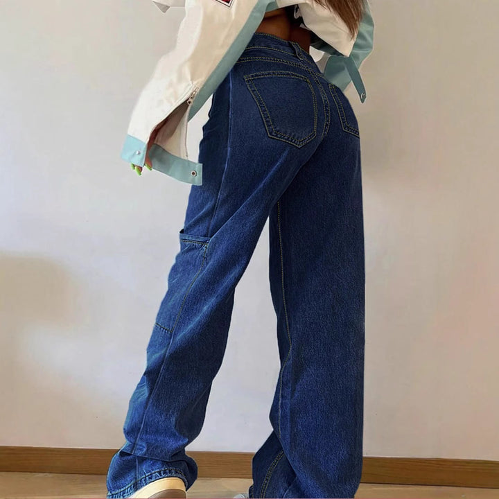 Women High-waisted wide jeans pants with prominent seam panels and utility knee inserts Amarae