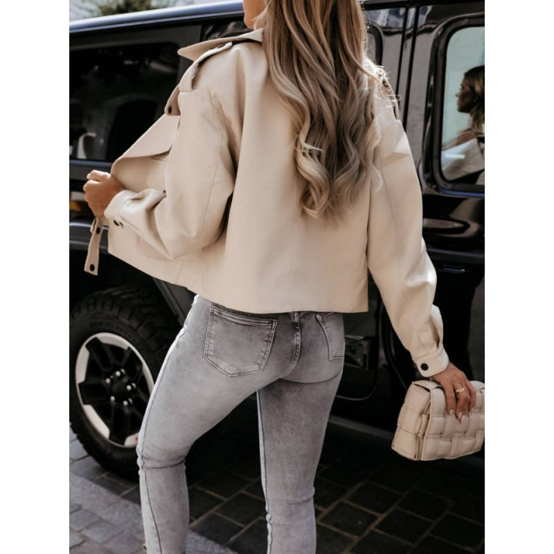 Women's biker jacket in faux leather with an elegant buckle and pockets Lune London
