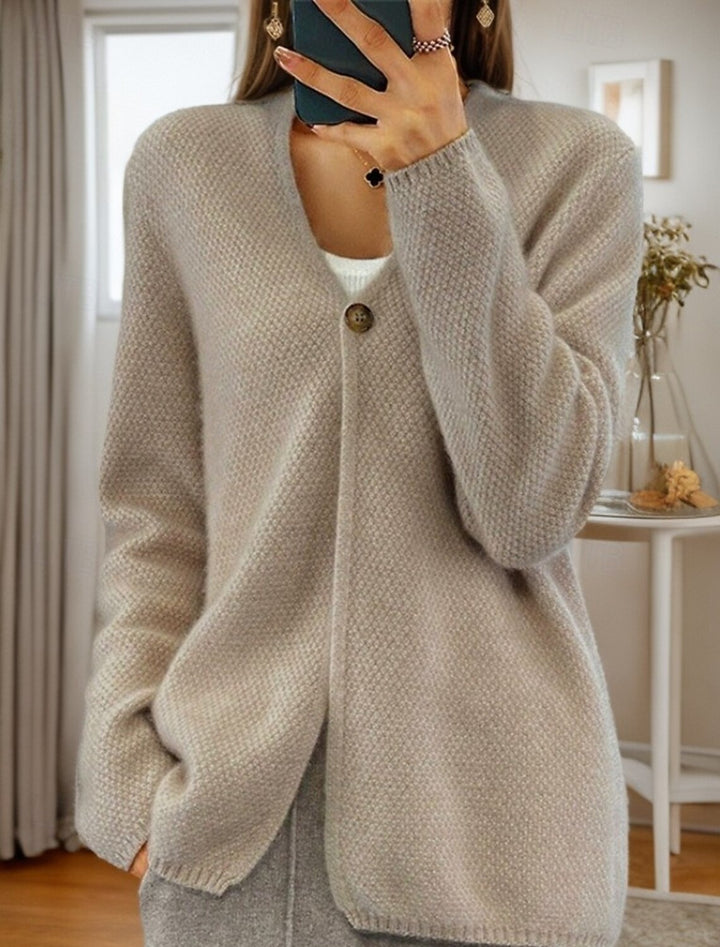 Women's knitted jacket with a fine textured pattern and a button detail Lune London