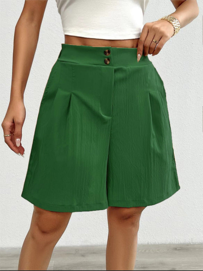 High-waisted satin shorts for women with double button closure and pleats Lune London