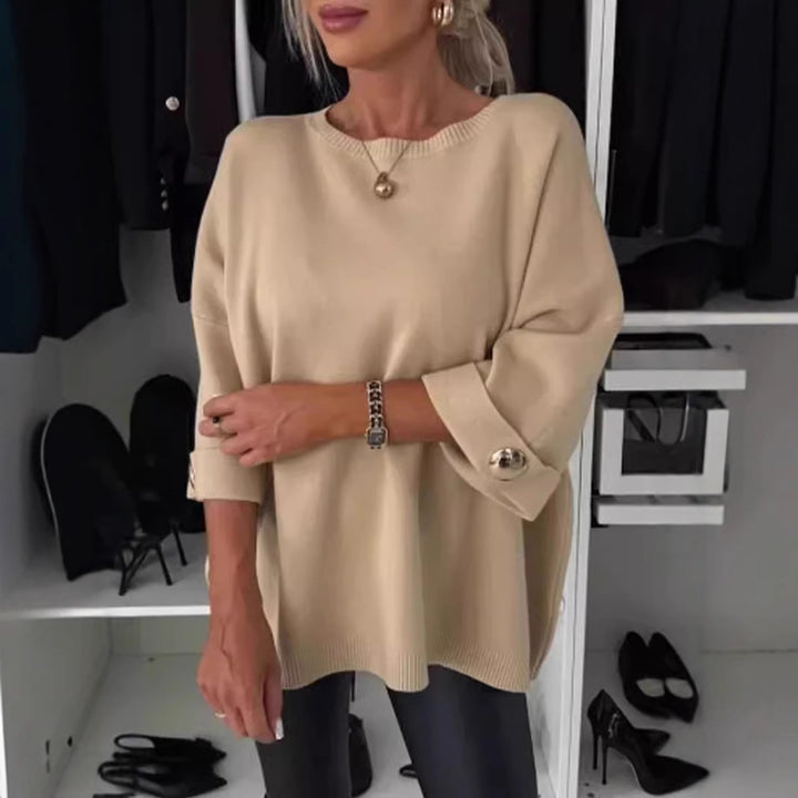 Ladies elegant and comfortable oversized sweater with decorative button details Lune London