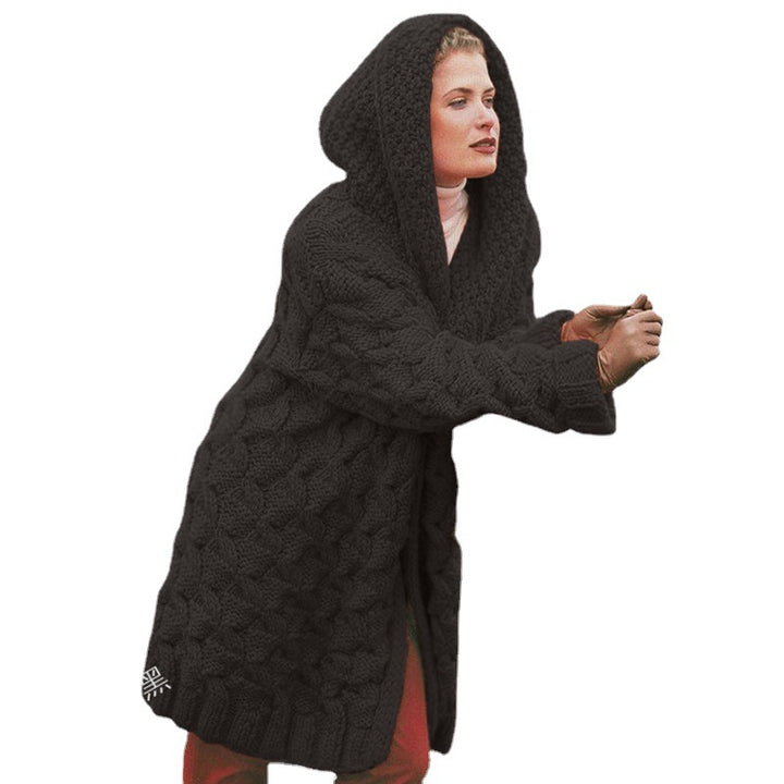 Cardigan en tricot épais pour femmes avec capuche et motif texturé Chic & Stil