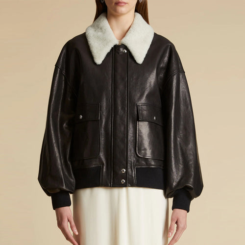Trendy leather jacket for women with voluminous sleeves and Teddy collar Amarae