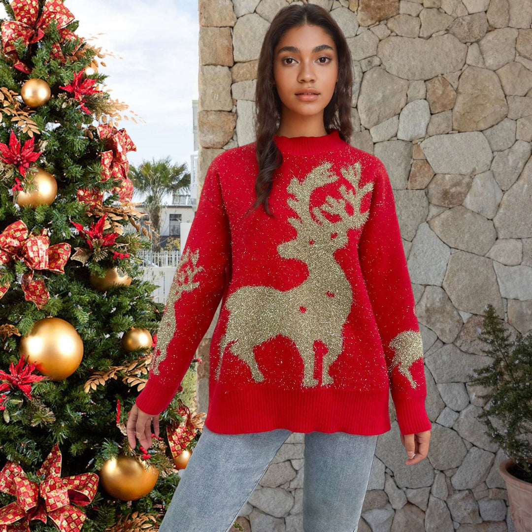 Christmas sweater for women with sparkly design and reindeer pattern Lune London