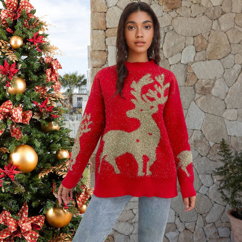 Christmas sweater for women with sparkly design and reindeer pattern Amarae
