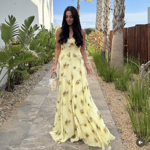 Maxi dress for women with floral pattern and light chiffon Amarae