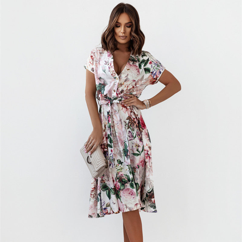 Women Chic and Stylish Floral Midi Wrap Dress