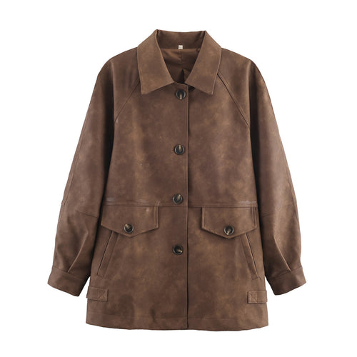 Casual faux leather jacket for women with pockets Amarae