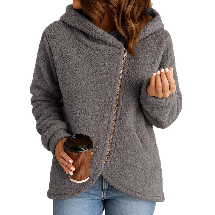 Veste en fleece pour femmes avec fermeture éclair asymétrique et capuche Chic & Stil