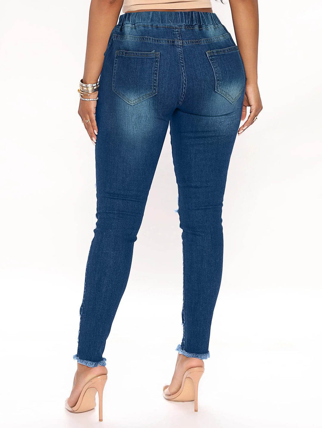 Ladies Skinny Jeggings with high elastic drawstring waistband and destroyed details Amarae