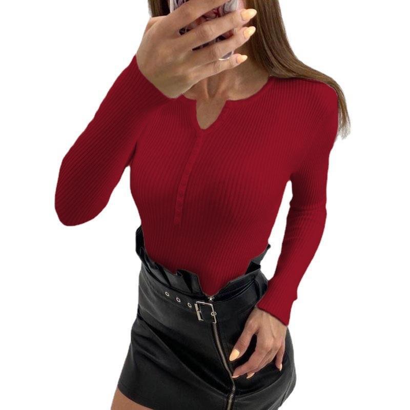 T-shirt à manches longues pour femmes avec look côtelé texturé à col V Chic & Stil