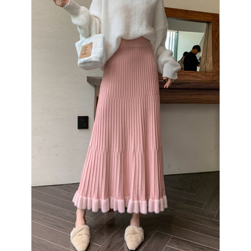 Jupe midi plissée pour femmes avec ourlet volumineux et ceinture élastique Chic & Stil