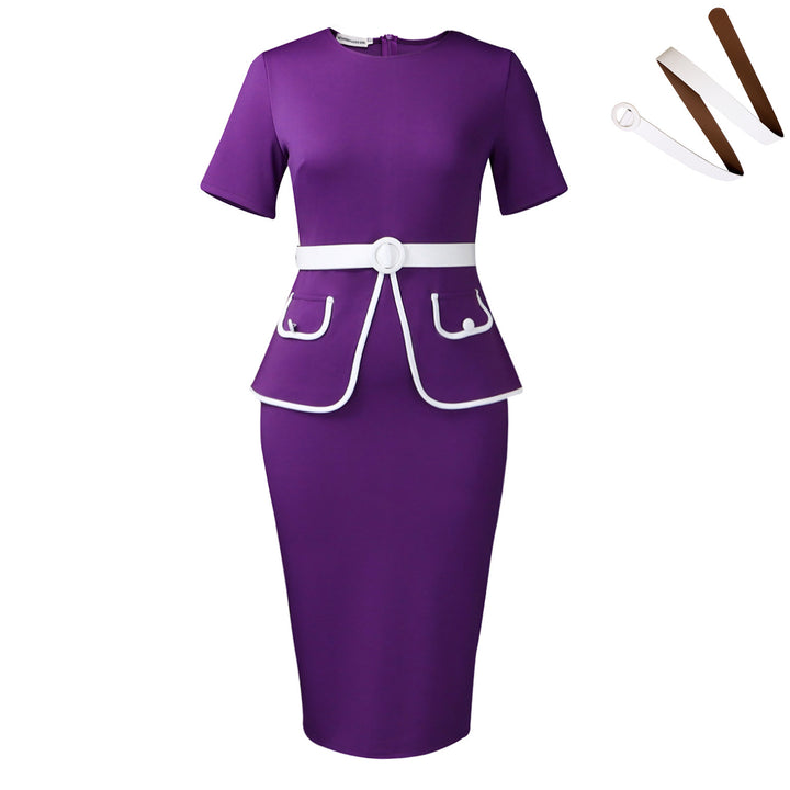 Women Elegant fitted dress with sparkling pocket application and wide belt Lune London
